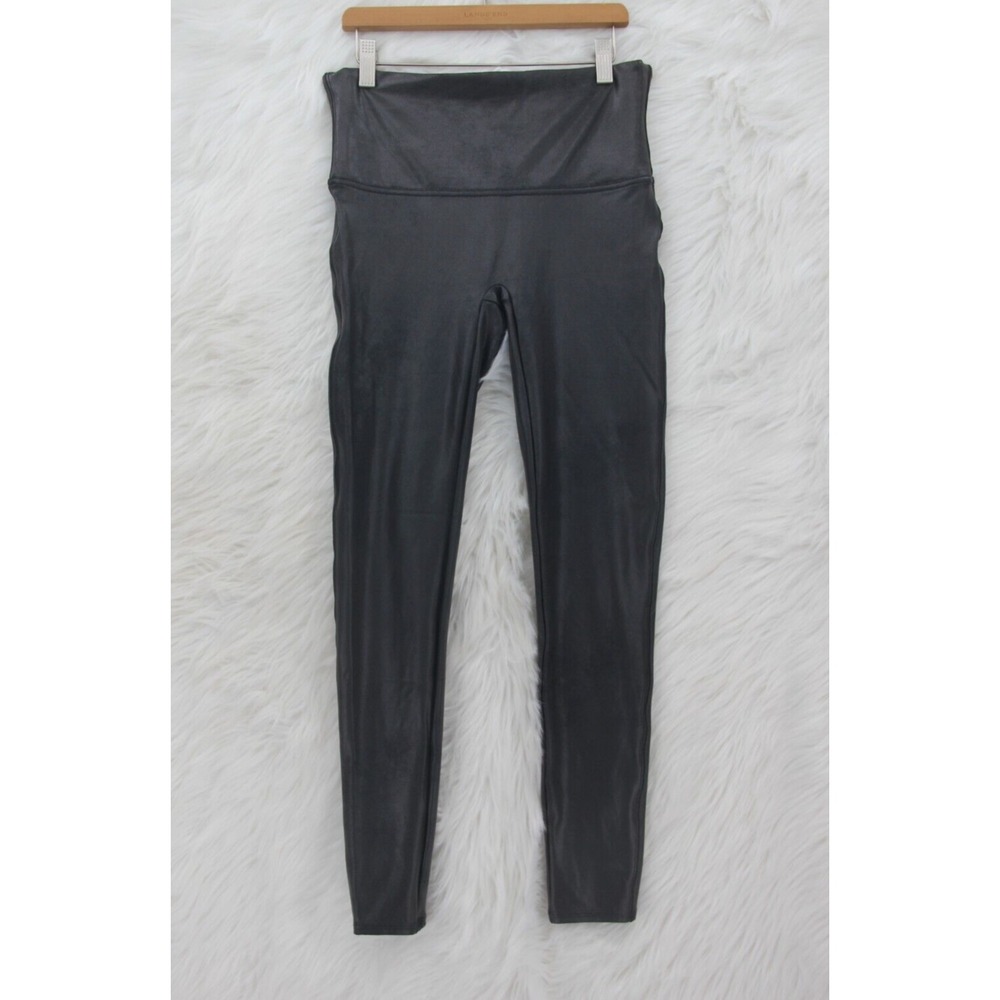 Spanx Faux Leather Leggings Womens L Black Pull On Ankle Skinny Stretch #587